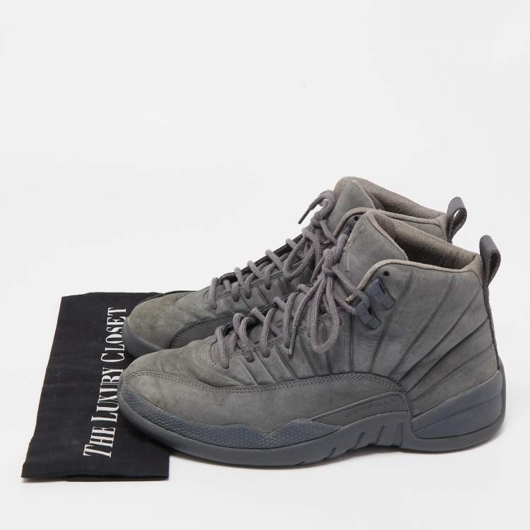 Pre Owned Air Jordans Grey Nubuck Leather High Top Sneakers Size 41