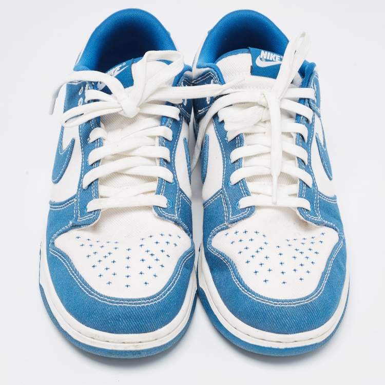 Pre Owned Nike SB Blue/White Canvas Dunk Low Cloth Low Top Trainers Sneakers Size 46