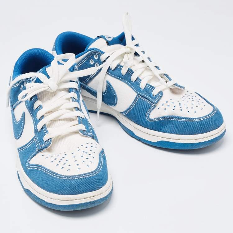 Pre Owned Nike SB Blue/White Canvas Dunk Low Cloth Low Top Trainers Sneakers Size 46