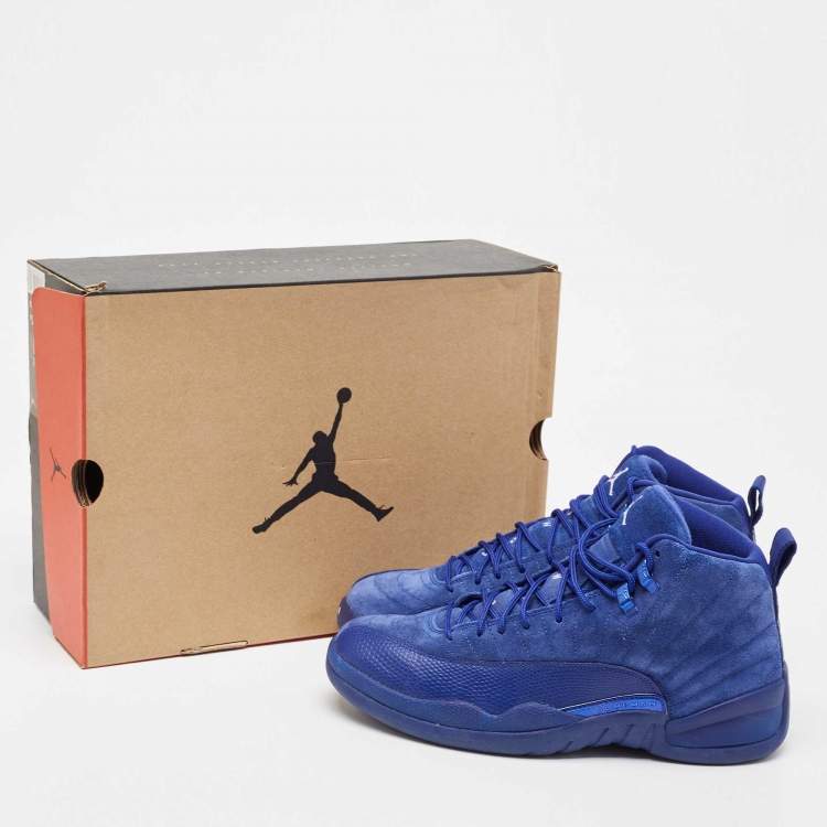 Pre Owned Air Jordans Blue Suede and Embossed Leather Jordan 12 Retro Sneakers Size 43 