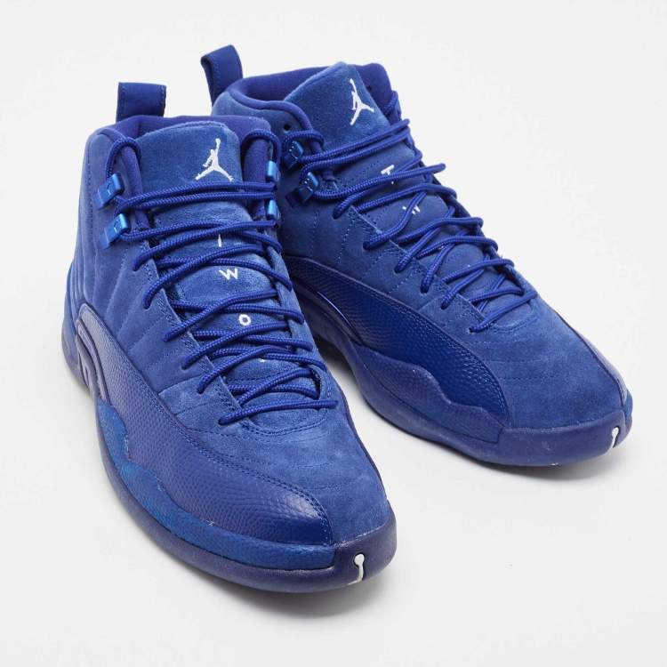 Pre Owned Air Jordans Blue Suede and Embossed Leather Jordan 12 Retro Sneakers Size 43 