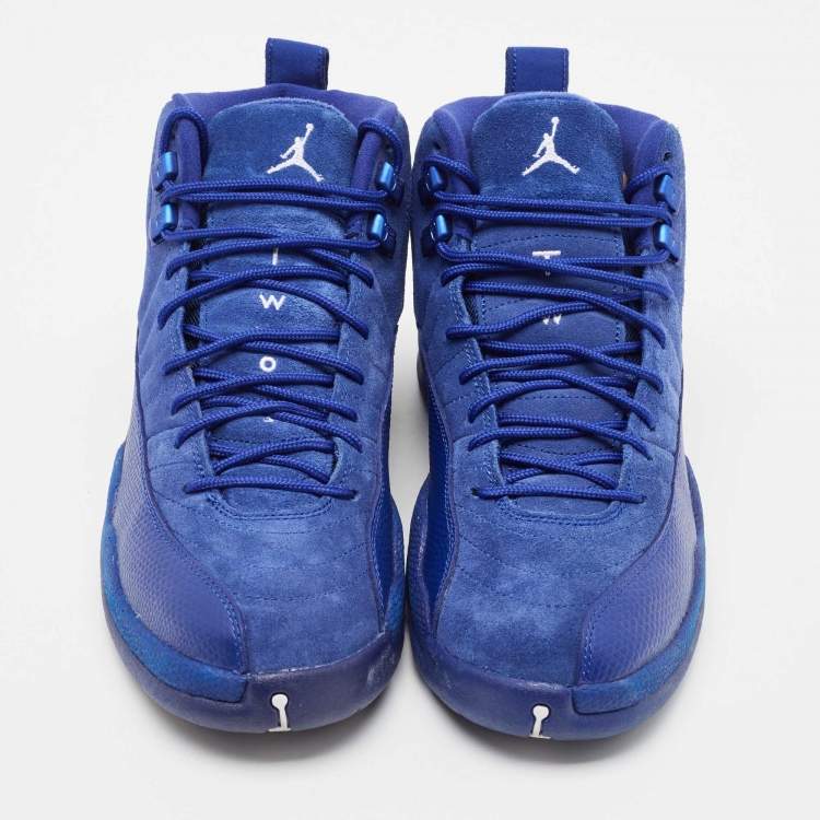 Pre Owned Air Jordans Blue Suede and Embossed Leather Jordan 12 Retro Sneakers Size 43 