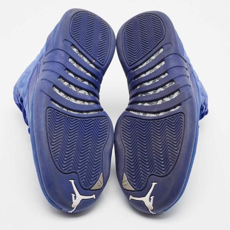 Pre Owned Air Jordans Blue Suede and Embossed Leather Jordan 12 Retro Sneakers Size 43 