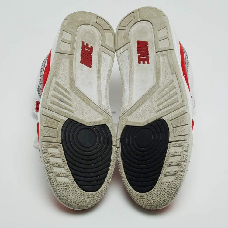 Pre Owned Air Jordan White/Red Leather and Suede Jordan 3 Tinker White University Red Sneakers Size 45