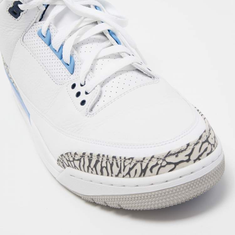 Pre Owned Air Jordan White/Blue Leather Jordan 3 Retro UNC 2020 High Top Sneakers Size 47