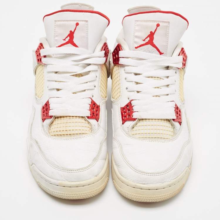 Pre Owned Air Jordans White Leather jordan 4 Retro Sneakers Size 43