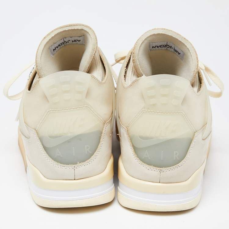 Pre Owned Air Jordan x Off White Cream Leather and Mesh 4 Retro Sail Sneakers Size 46