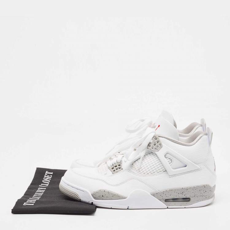 مملوكة مسبقًا Air Jordan White Leather and Fabric 4 Retro White Oreo Sneakers Size 44