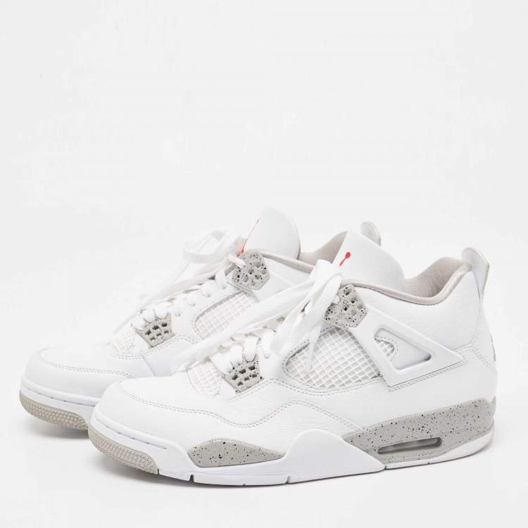 مملوكة مسبقًا Air Jordan White Leather and Fabric 4 Retro White Oreo Sneakers Size 44