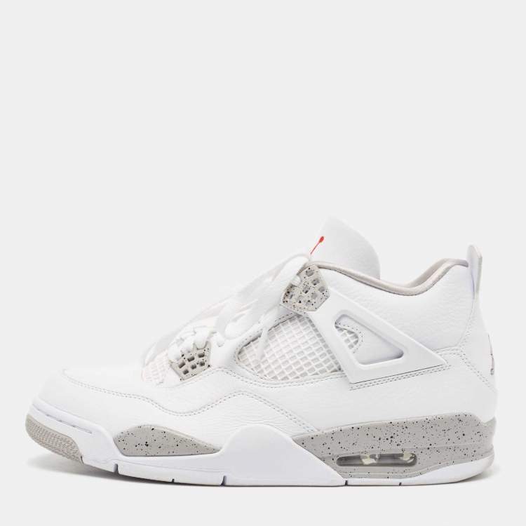 مملوكة مسبقًا Air Jordan White Leather and Fabric 4 Retro White Oreo Sneakers Size 44