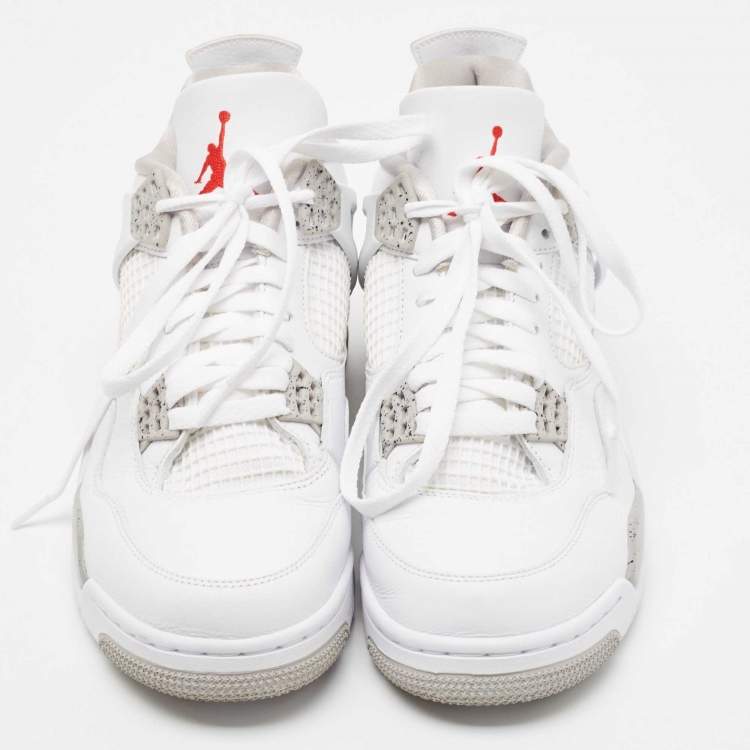 مملوكة مسبقًا Air Jordan White Leather and Fabric 4 Retro White Oreo Sneakers Size 44