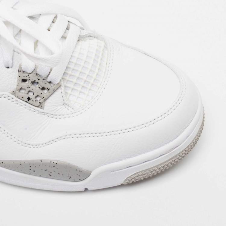 مملوكة مسبقًا Air Jordan White Leather and Fabric 4 Retro White Oreo Sneakers Size 44