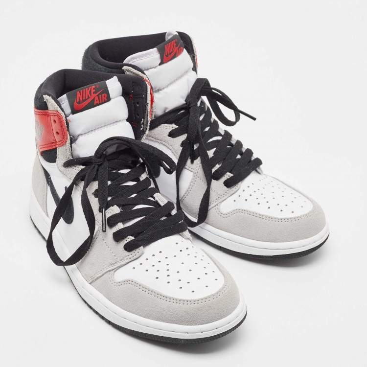 Pre Owned Air Jordans Multicolor Suede and Leather Jordan-1 Retro High Light Smoke Grey Sneakers Size 43