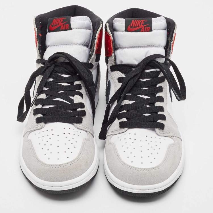 Pre Owned Air Jordans Multicolor Suede and Leather Jordan-1 Retro High Light Smoke Grey Sneakers Size 43