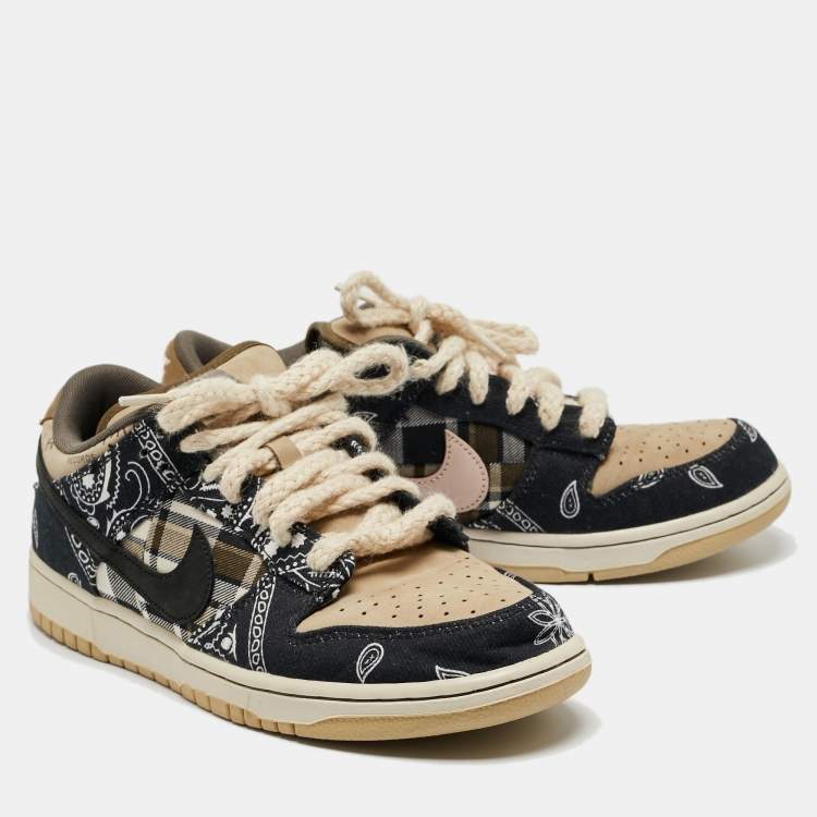Pre Owned Nike SB Beige/Blue Demin and Nubuck Leather Dunk Low Top Sneakers Size 42.5
