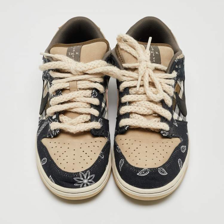 Pre Owned Nike SB Beige/Blue Demin and Nubuck Leather Dunk Low Top Sneakers Size 42.5
