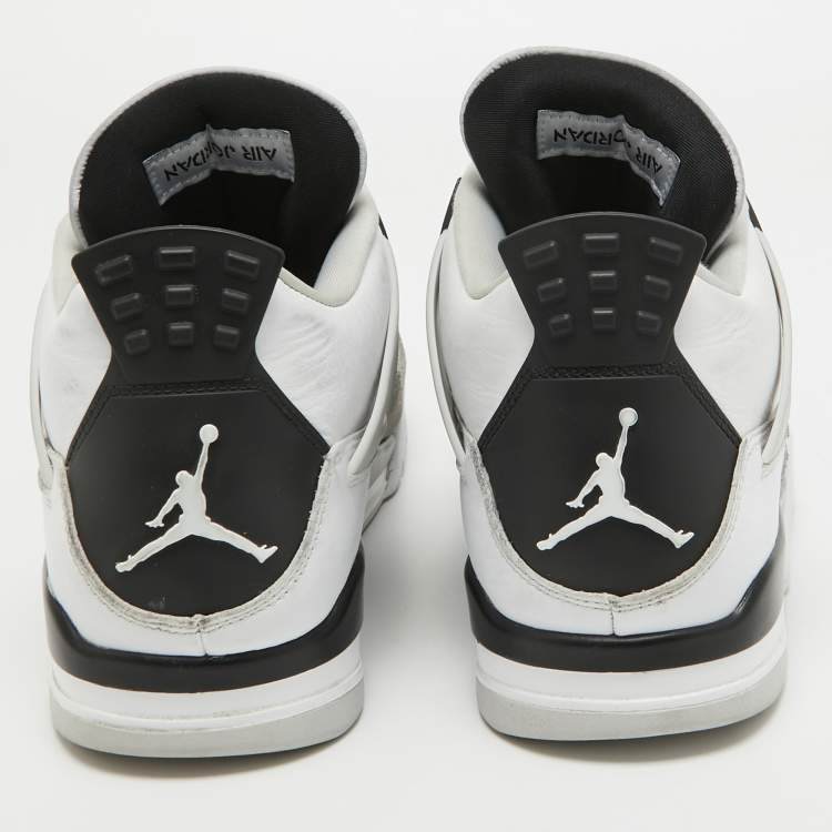 Pre Owned Air Jordans White Leather Jordan 4 Retro Military Black Sneakers Size 45.5