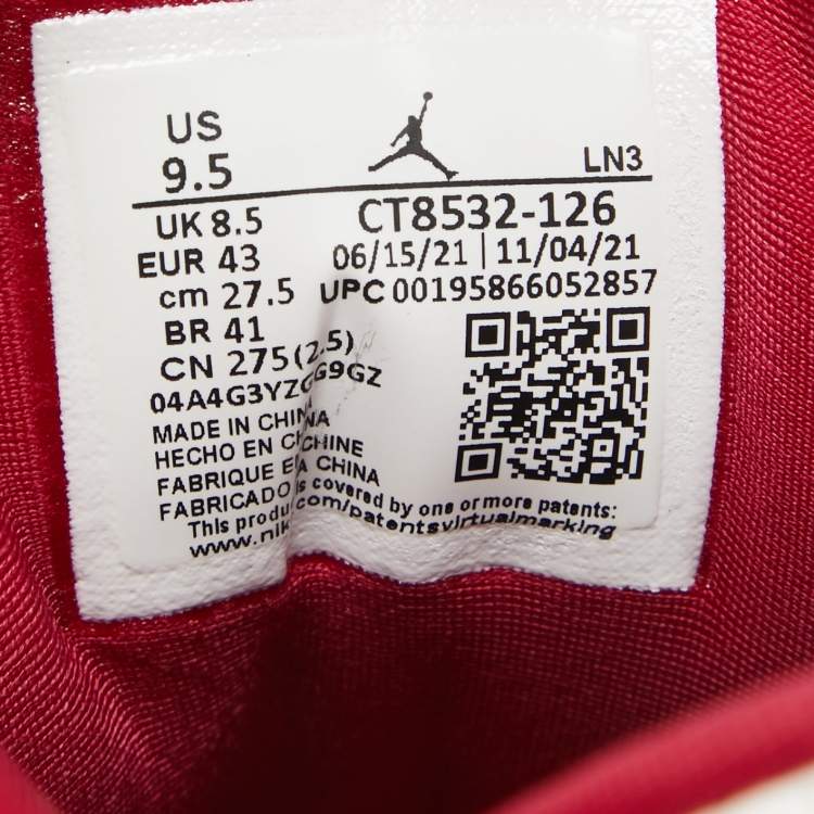 Pre Owned Air Jordans White/Grey Leather Jordan 3 Retro Cardinal Red Sneakers Size 43