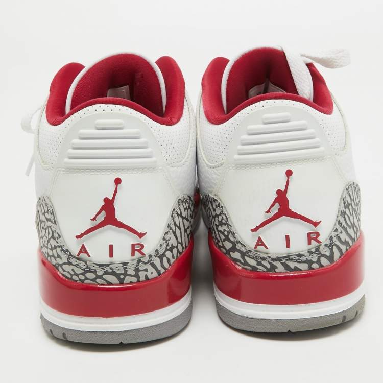 Pre Owned Air Jordans White/Grey Leather Jordan 3 Retro Cardinal Red Sneakers Size 43