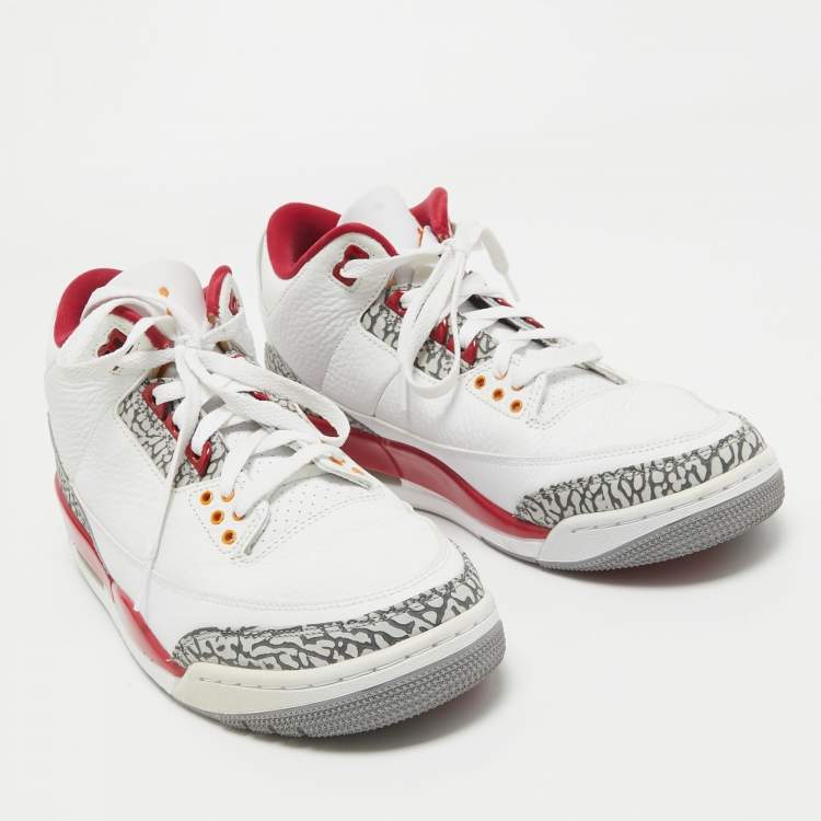 Pre Owned Air Jordans White/Grey Leather Jordan 3 Retro Cardinal Red Sneakers Size 43