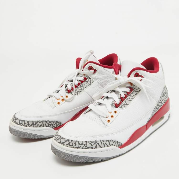 Pre Owned Air Jordans White/Grey Leather Jordan 3 Retro Cardinal Red Sneakers Size 43