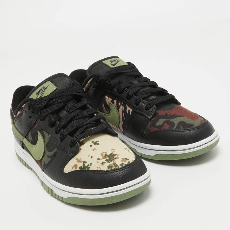 Pre Owned  Nike Multicolor Canvas and Leather Dunk Low SE Camo Sneakers Size 40.5