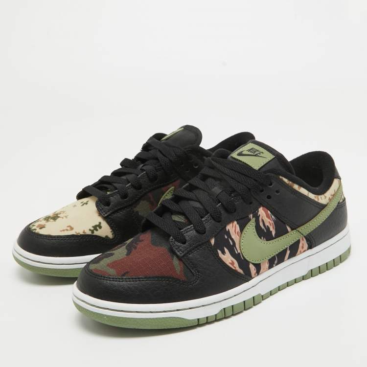 Pre Owned  Nike Multicolor Canvas and Leather Dunk Low SE Camo Sneakers Size 40.5