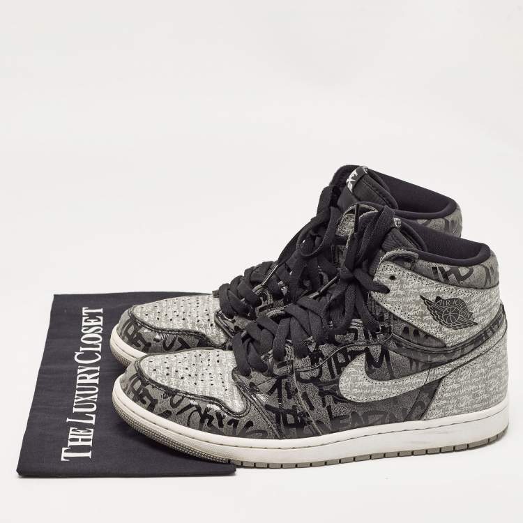 Pre Owned Air Jordans Grey Leather Jordan 1 Retro High OG Rebellionaire Sneakers Size 44