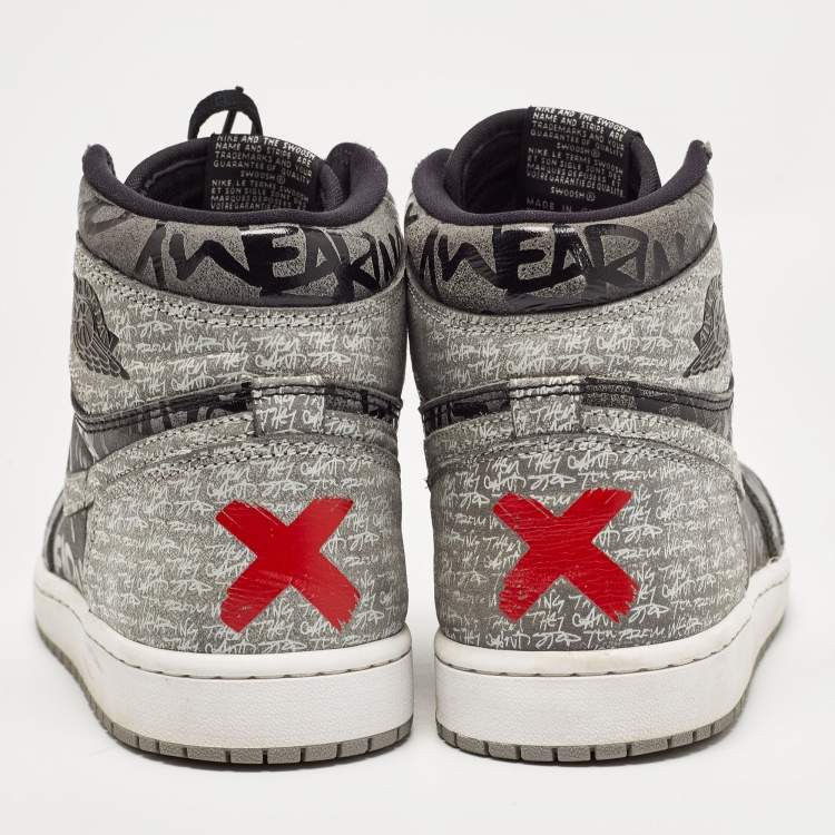 Pre Owned Air Jordans Grey Leather Jordan 1 Retro High OG Rebellionaire Sneakers Size 44