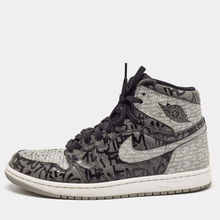 Pre Owned Air Jordans Grey Leather Jordan 1 Retro High OG Rebellionaire Sneakers Size 44