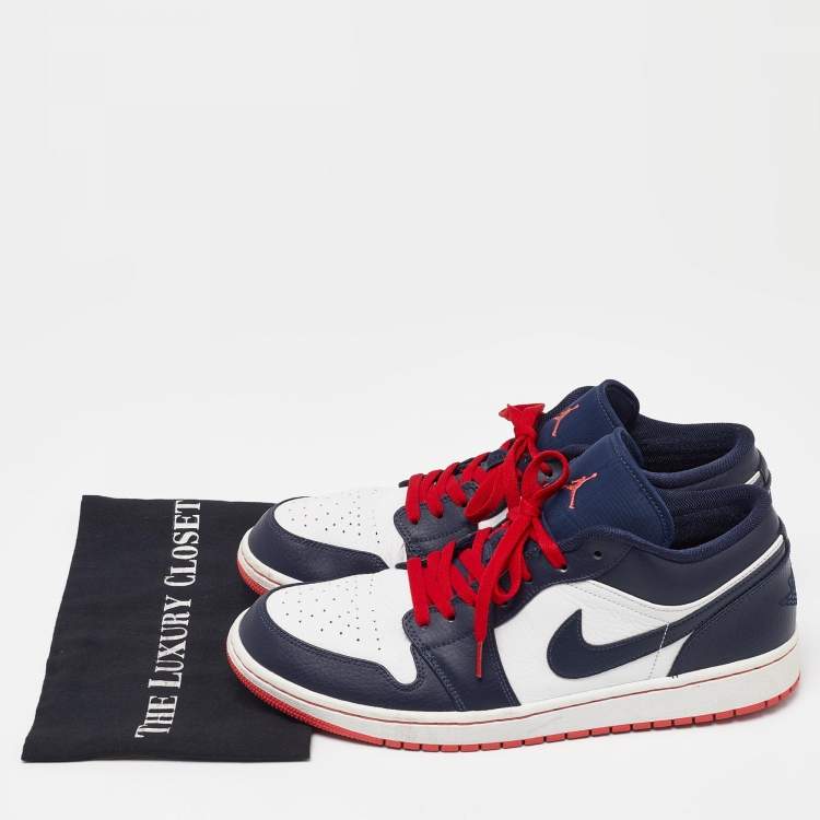 Pre Owned Nike Air Jordans Blue/White Leather Jordan 1 Low Top Sneakers Size 47