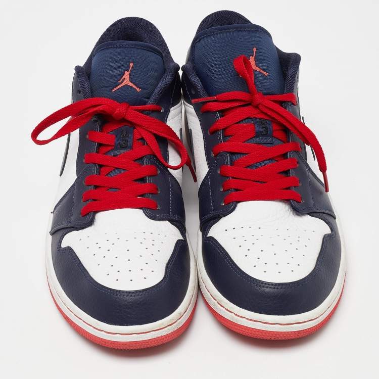 Pre Owned Nike Air Jordans Blue/White Leather Jordan 1 Low Top Sneakers Size 47