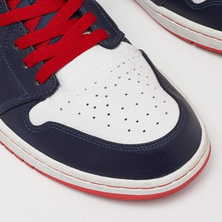 Pre Owned Nike Air Jordans Blue/White Leather Jordan 1 Low Top Sneakers Size 47