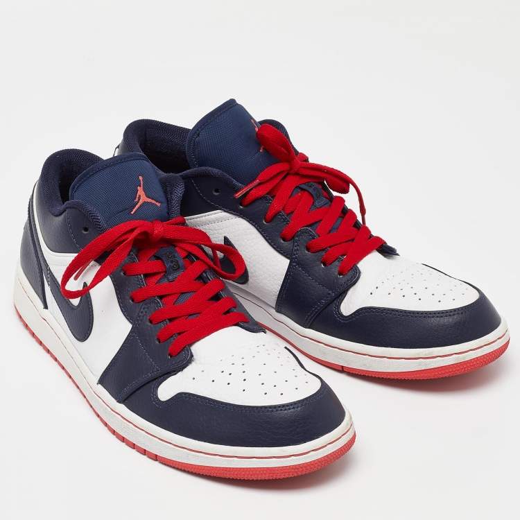 Pre Owned Nike Air Jordans Blue/White Leather Jordan 1 Low Top Sneakers Size 47