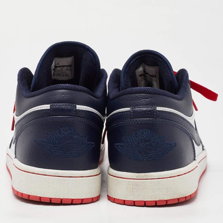 Pre Owned Nike Air Jordans Blue/White Leather Jordan 1 Low Top Sneakers Size 47