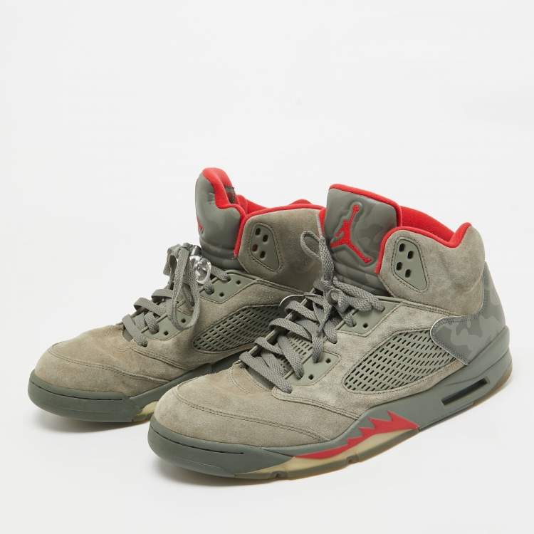 Air Jordans Grey Suede Jordan 5 Retro P51 Camo Sneakers Size 47.5 Air Jordans TLC