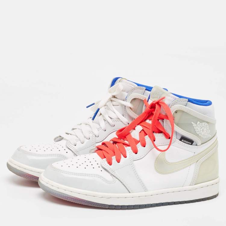 Pre Owned Air Jordans White Leather Jordan 1 Retro High Zoom White Racer Blue Sneakers Size 41