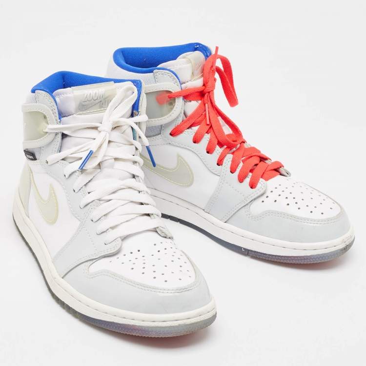 Pre Owned Air Jordans White Leather Jordan 1 Retro High Zoom White Racer Blue Sneakers Size 41