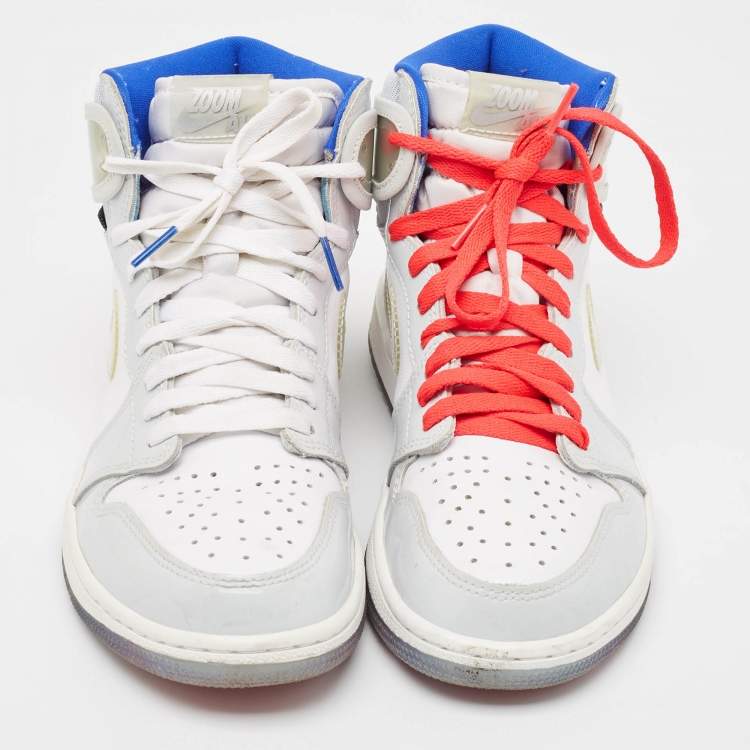 Pre Owned Air Jordans White Leather Jordan 1 Retro High Zoom White Racer Blue Sneakers Size 41