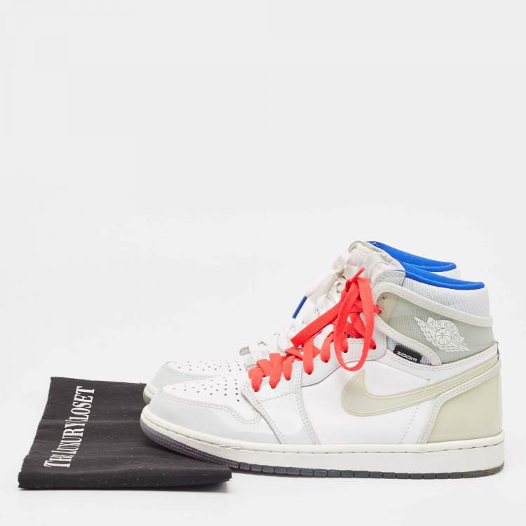 Pre Owned Air Jordans White Leather Jordan 1 Retro High Zoom White Racer Blue Sneakers Size 41