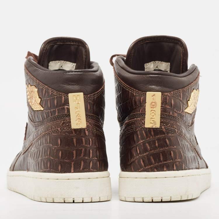 Pre Owned Air Jordans Brown Leather Jordan 1 Retro Pinnacle Baroque Brown Sneakers Size 44