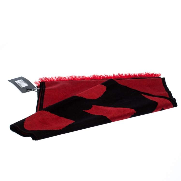 Pre Owned Alexander McQueen Black & Red Skull Patterned Wool Scarf