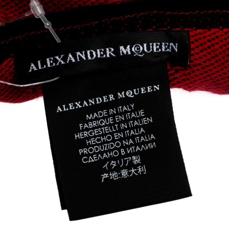 Pre Owned Alexander McQueen Black & Red Skull Patterned Wool Scarf