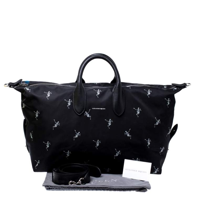 Pre Owned Alexander McQueen Dancing Skeleton Nylon Holdall Duffle Bag