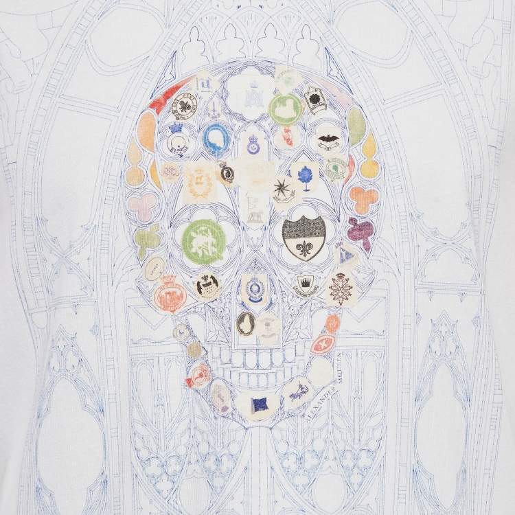 Pre Owned Alexander McQueen White Badges Skull Window Print Jersey T-Shirt M