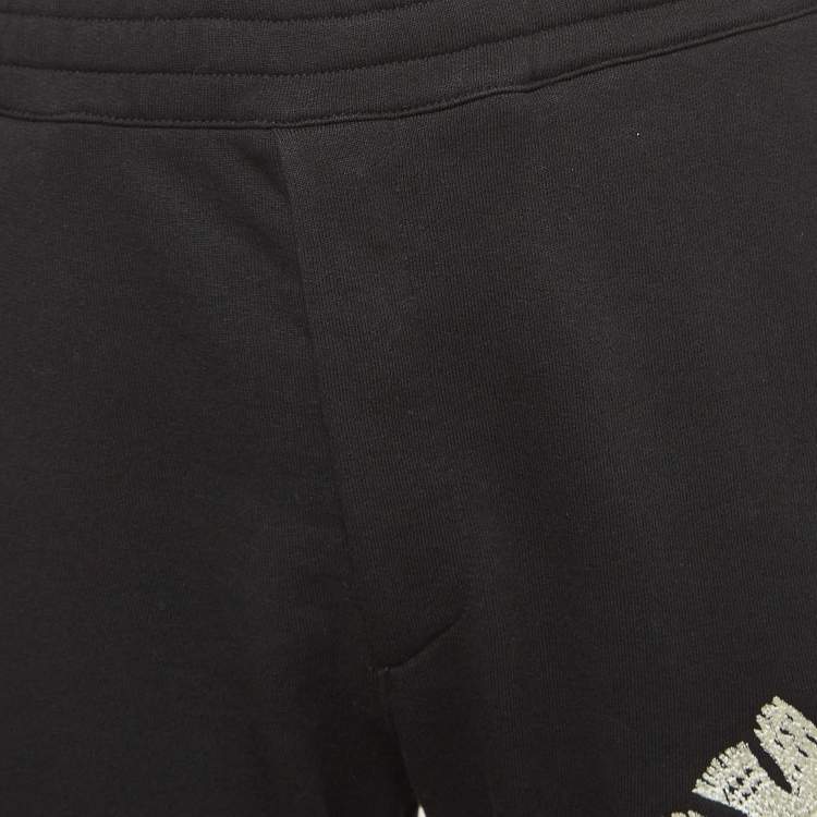 Pre Owned Alexander McQueen Black Embroidered Rib Knit Joggers S