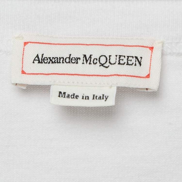 Pre Owned Alexander McQueen White Skeleton Embroidery and Logo Print Cotton T-Shirt XL