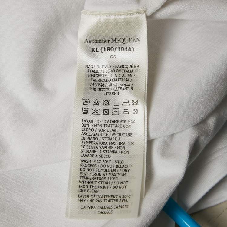 Pre Owned Alexander McQueen White Skeleton Embroidery and Logo Print Cotton T-Shirt XL