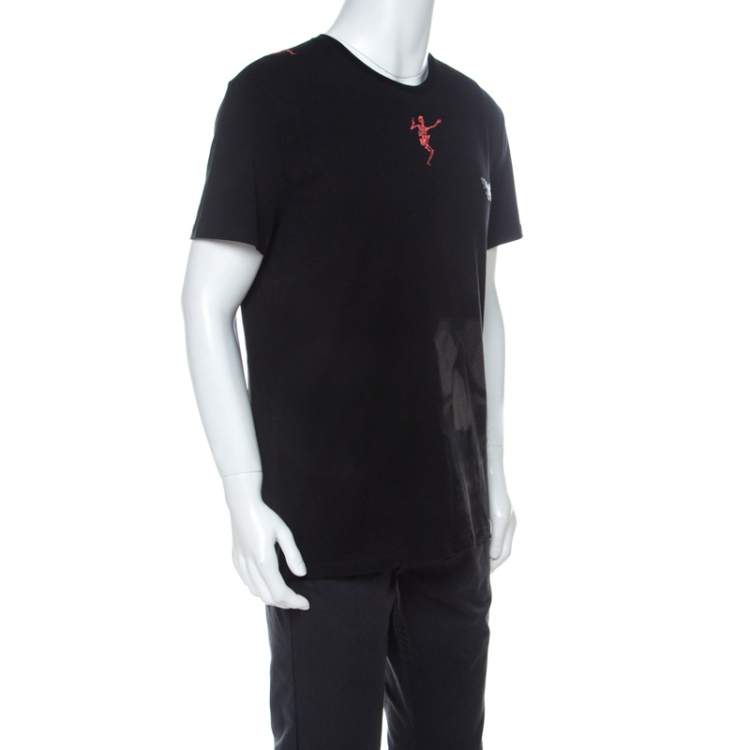 Pre Owned Alexander McQueen Black Skull Print Cotton Dancing Skeleton Embroidery T-Shirt XL