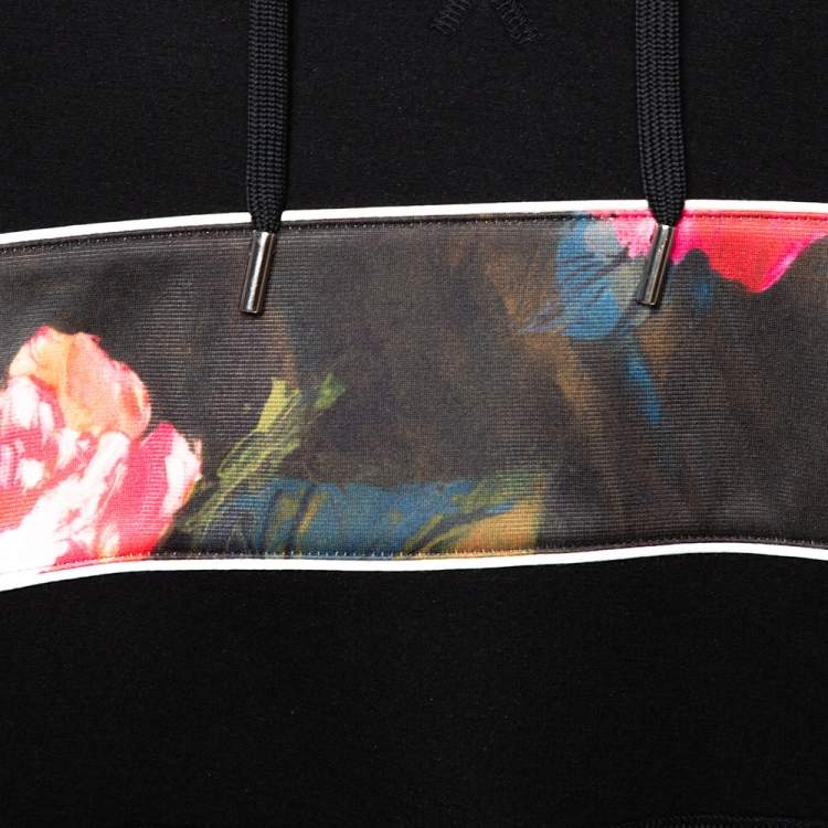 Pre Owned Alexander McQueen Black Neoprene Floral Panel Hoodie XS